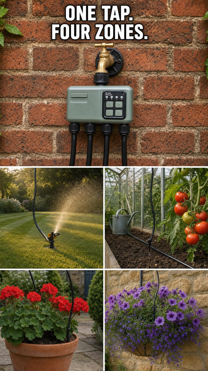 4-Zone Hose Timer Plan for Raised Beds, Lawn, and Containers